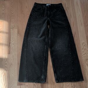 Zara Black Glitter Wide Leg Jeans